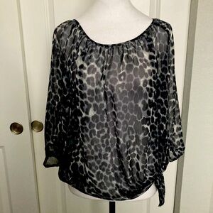 Sheer animal print long sleeve top. The front is lined the sleeves are sheer.